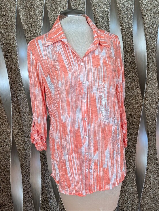 David Cline Tops - DAVID CLINE snap front nectar ikat top L XL